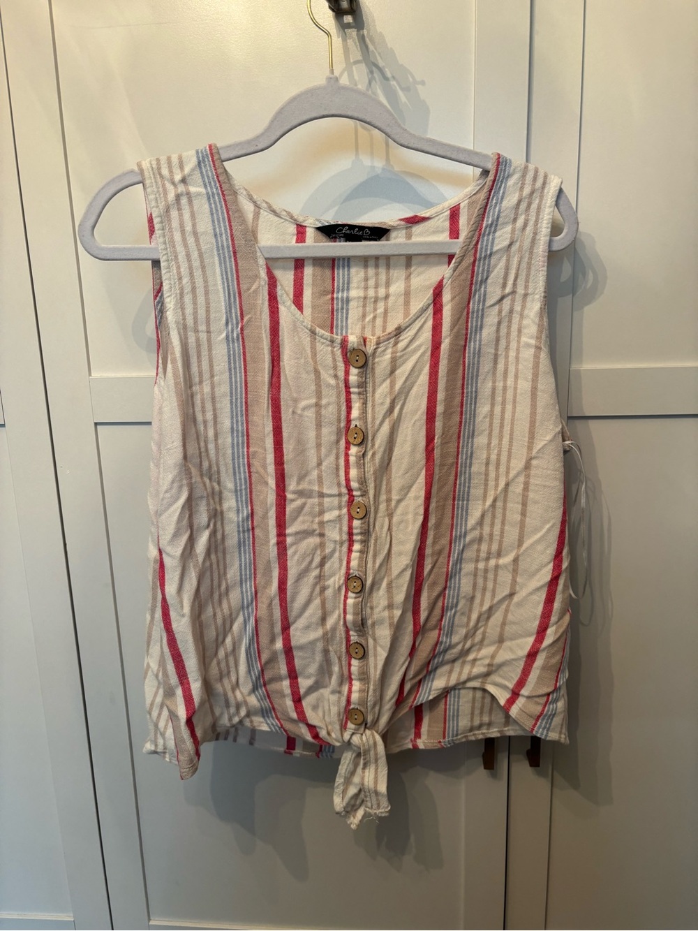 CHARLIE B White Tank Top with Red & Blue Stripes